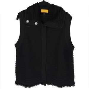 ST. JOHN‎ WOOL CASHMERE Blend Snap Closure Raw Hem Knit in USA 🇺🇸 Vest MEDIUM